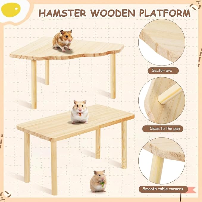 BreezeHug 4 Pcs Hamster Platform Hideout Wooden Tunnel Ladder Playhouse Hamster Game Climbing Toy with Platform Cage Accessories for Pets Dwarf Syrian Mice Degus Gerbils Squirrel(Climber)