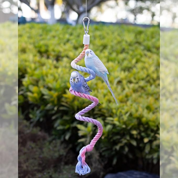 31.5" Bendable Bird Perch Cotton Rope Rainbow Bird Toy Twistable Ladder Swing Chewable Gym for Parakeets Cockatiels Conures Lovebirds