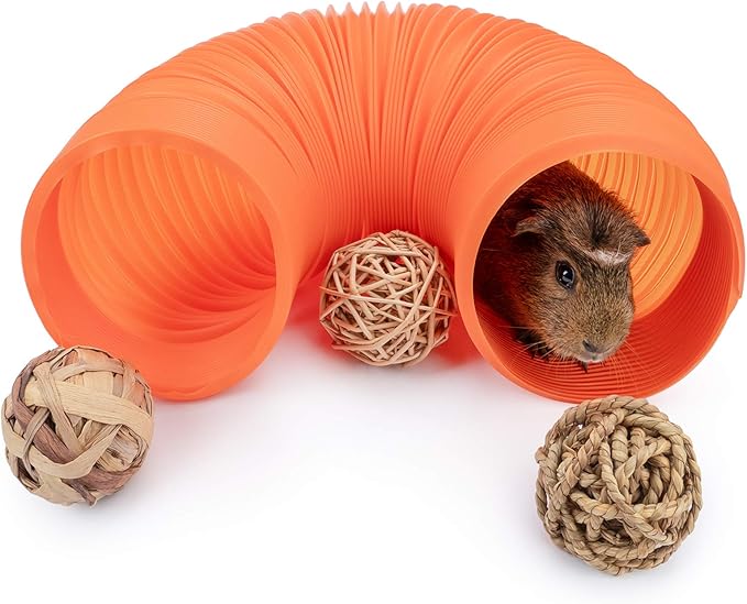 Niteangel Fun Tunnel with 3 Pack Play Balls for Guinea Pigs, Chinchillas, Rats and Dwarf Rabbits (Orange)
