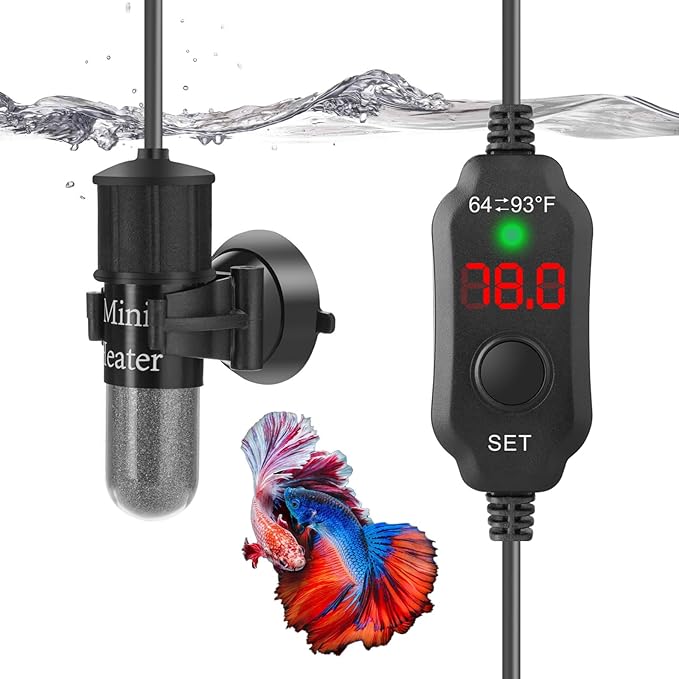 20W Mini Aquarium Heater for 2-4 Gallon Tanks | Submersible Fish Tank Heater with Digital Thermostat, Dry-Run & Overheat Protection, Memory Function