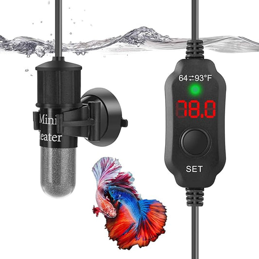 20W Mini Aquarium Heater for 2-4 Gallon Tanks | Submersible Fish Tank Heater with Digital Thermostat, Dry-Run & Overheat Protection, Memory Function