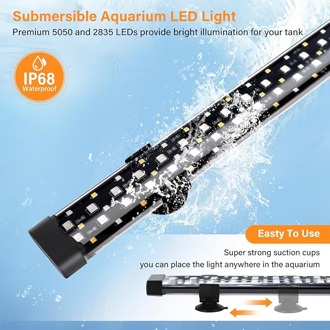 hygger Submersible LED Aquarium Light, 21W 23in 24/7 Mode Fish Tank Light with 5 Rows Beads, with Timer 9 Colors and Adjustable Brightness, Full Spectrum IP68 Waterproof Light for Fish Tank 24-43 inch