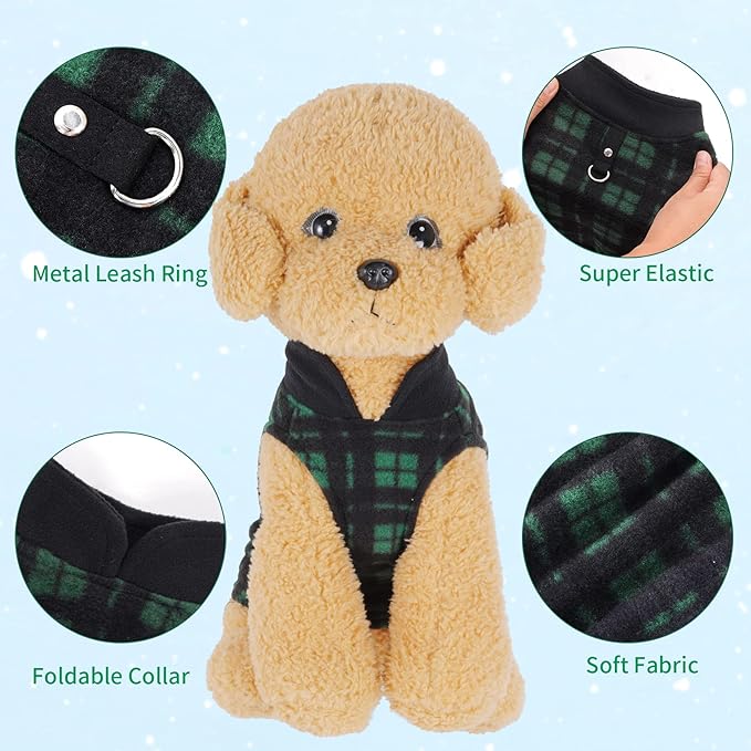 Rbenxia 4 Buffalo Plaid Dog Sweaters with Leash Ring Soft Fleece Vest Pullover Warm Jacket Pet Clothes Winter Outfits for Small Puppy Cat Pets (Large)