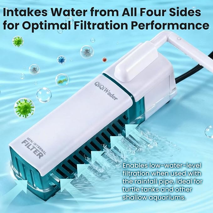 Small Fish Tank Filter, Aquarium Filter，Aquarium Internal Filter | Ideal for 2-10 gal fish tanks, 3W 80GPH with two modes. Works in fresh & saltwater.
