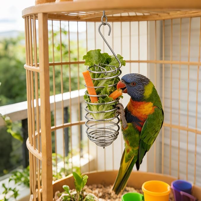 2pcs Millet Spray Holder for Parrots with Cleaning Brush, Stainless Steel Millet Holder Bird Food Feeder Basket for Pet Parakeet Cockatiel Conure Foraging Chew Accessories Supplies