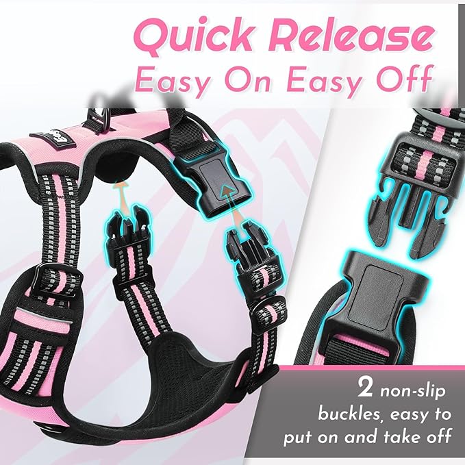 Eagloo Dog Harness Small Sized Dog, No Pull Service Vest with Reflective Strips and Control Handle, Adjustable and Comfortable for Walking, No Choke Pet Harness with 2 Metal Rings, Pink, S