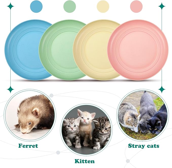 Gerrii 12 Pieces Beard Fatigue Relief Cat Bowl 6 Inch Round Shallow Cat Food Dish Wet Feeding Bowls Wide and Small Pet Dish for Kittens and Short Legged Kitten, Wheat Straw(Light Colors,Classic)
