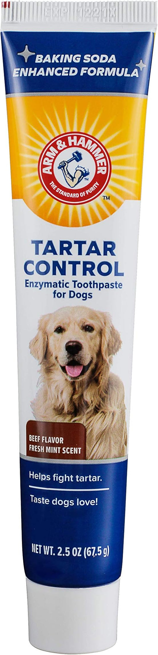 Arm & Hammer for Pets Tartar Control Enzymatic Dog Toothpaste, Reduces Plaque & Tartar Buildup, Infused with Baking Soda, Safe for All Dogs and Puppies, Beef Flavor, 2.5 Oz