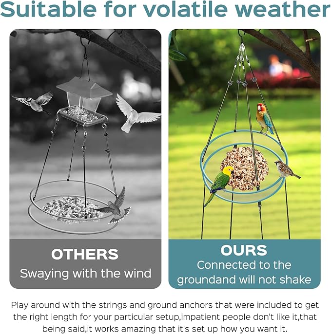 Bird Seed Catcher for Outdoor Feeders,Wind Rope and Metal Ground Anchors, Birdfeeder Tray for Garden,Lawn,Backyard,Balcony(Gray Net and Grass Green Edge,20 Inch,1set)