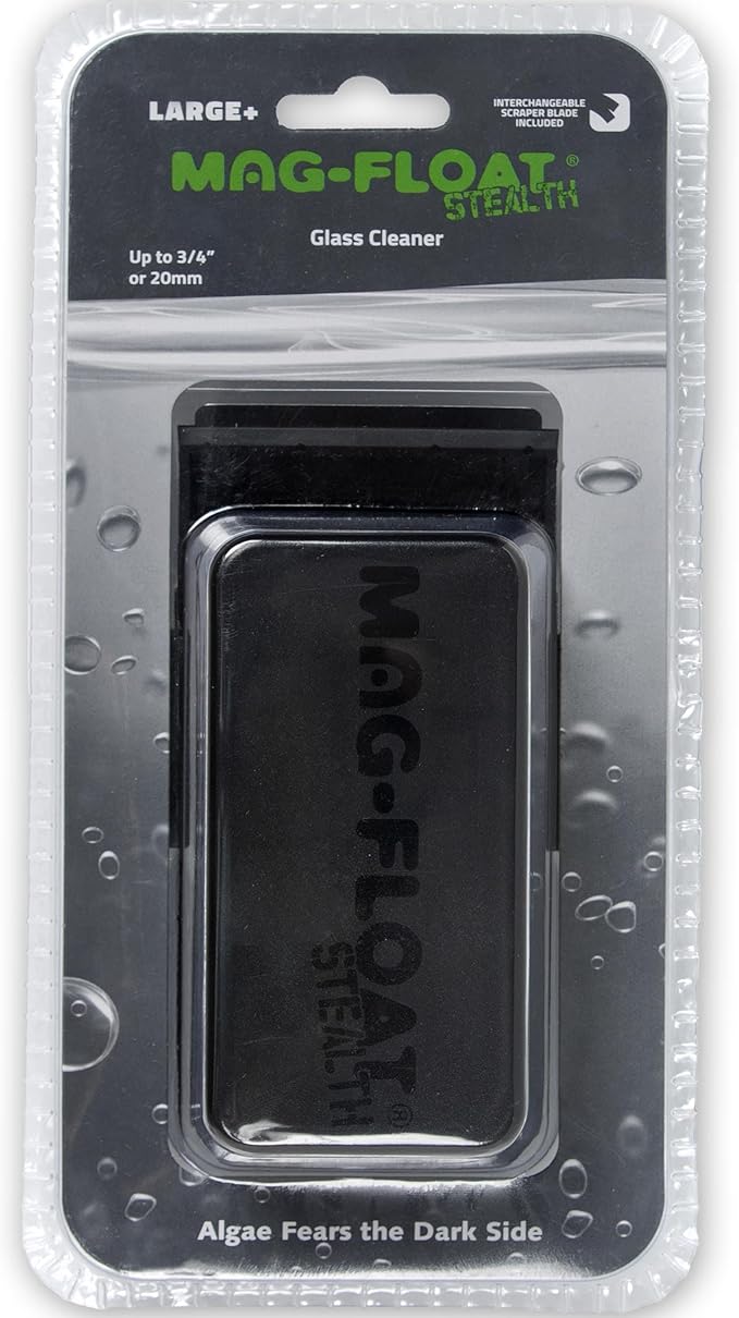 Mag-Float Large + Plus Black Stealth Glass Magnet Aquarium Scraper Cleaner with Blade - Floating Magfloat Magnetic Leaning Tool