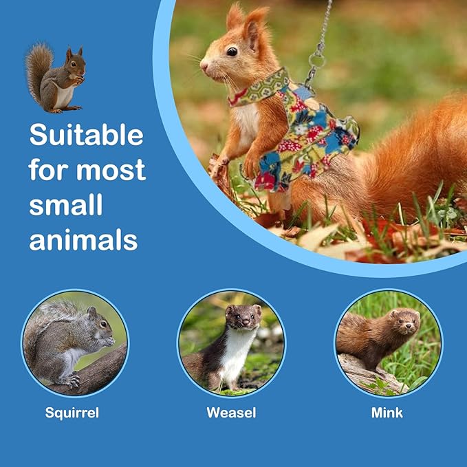Guinea Pig Harness Skirt Clothes and Leash, Adjustable Hamster Ferret Harness and Leash Set, No Pull Walking Vest for Ferrets, Chinchillas and Similar Small Animals (flowercolor M