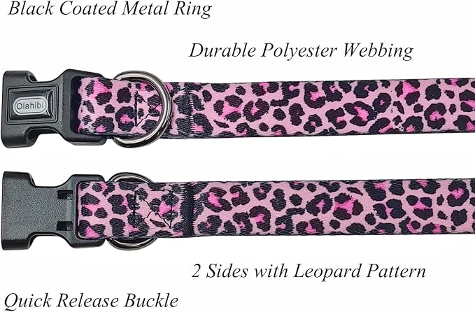 Dog Collar Leash Set, Leopard Pattern, Polyester Material, Adjustable Collar and 5ft Matching Leash, for Puppy Dogs.(XS, Colorful Leopard)