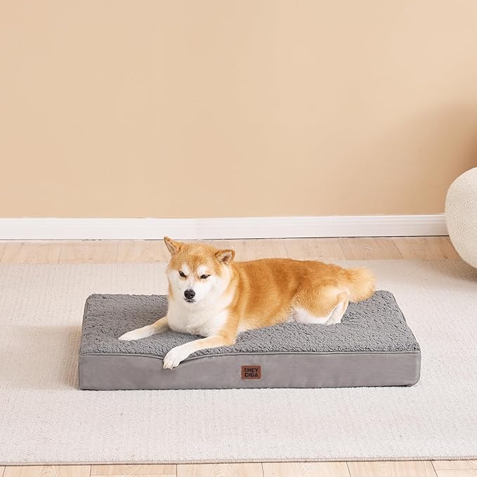 EHEYCIGA Orthopedic Foam Dog Bed, XXL, 47"L x 29"W x 3.5"Th, Light Grey