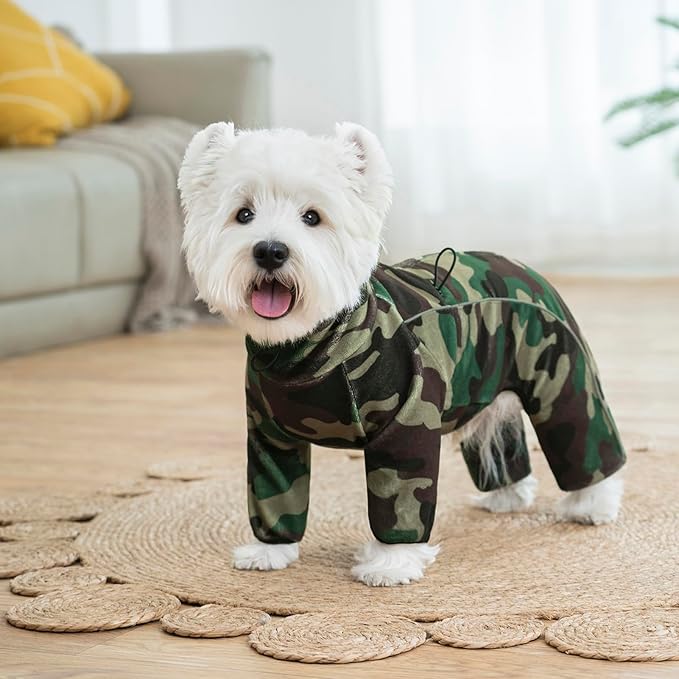 Fleece Dog Coat for Small Medium Dog,Pullover Pajamas Jumpsuit Bodysuit Puppy Coats with Legs, Pet Windproof Warm Cold Weather Jacket Full Body Vest Cozy Snowsuit Outfit Clothes (Camo, XL)