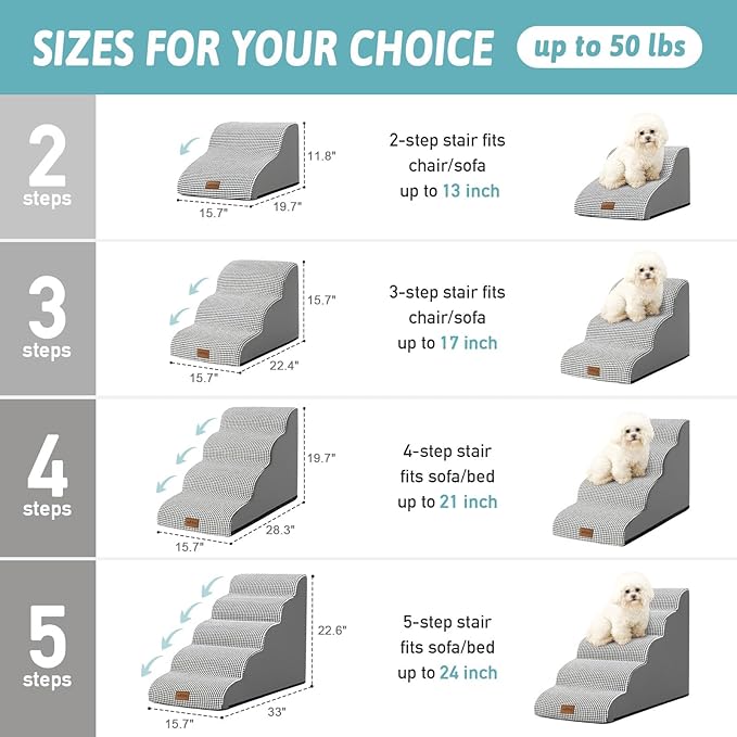 COZY KISS Dog Stairs for Small Dogs 15.7" H, Curved Dog Step for Puppy, Older Cat, Medium Pet Ramp for Sofa, Couch or Chair, Ladder with High Density Foam, 3 Step, 15.7x22.4x15.7 inch, White Black