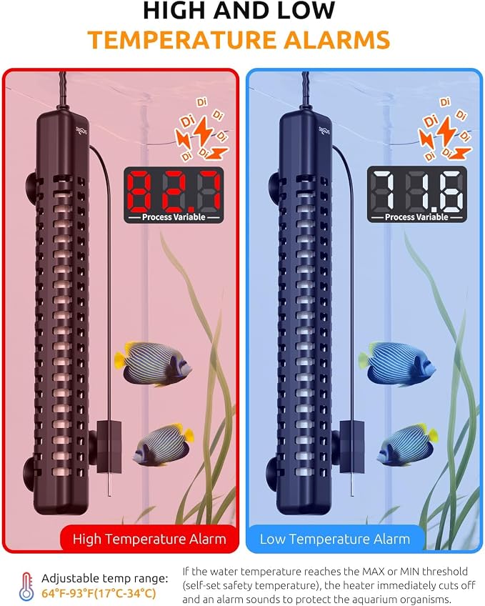 SEAOURA 500W Aquarium Heater for 70-80 Gallon Fish Turtle Tank Thermostat | Adjustable Max & Min Temp Protection, 14 IN Intelligent Submersible Heater Auto Shut-Off Digital Display Salt/Freshwater