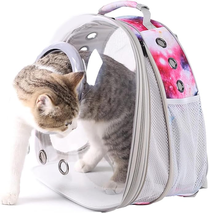 Cat Carrier Backpack Galaxy Front Expandable Large Cat Backpack Bubble - Pet Carrier Backpack for Small Dogs Fit up to 20 lbs Travel Hiking Camping Carrying Bag (Front Expandable-Galaxy Pink)