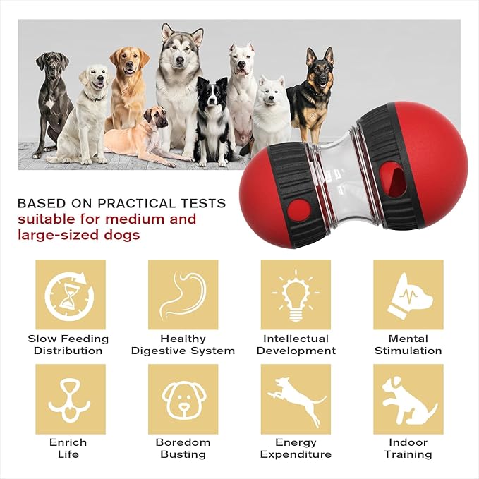 BSISUERM Dog Food Dispensing Puzzle Toy Adjustable Treat Dispenser Slow Feeder Pet Interactive Chase Toy Dog Enrichment Ball for Medium Large Dogs to Keep Them Busy, Extra Large
