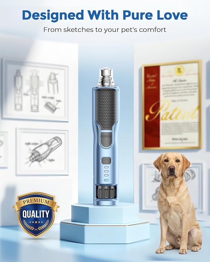 7-Speed Dog & Cat Nail Grinder with Light - Ring LED Safe to Avoid Overcut, Quiet Low Vibration & Powerful Fast, Cordless Rechargeable Toenail Trimmer for Small & Large Puppy & Breeds Paws(Blue)