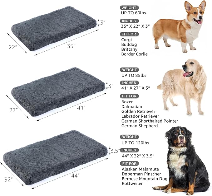 Orthopedic Dog Bed for Large Dogs, Dual-Layer Memory & Egg-Crate Foam, Washable Warm Winter Plush Cover, Waterproof Liner, Non-Slip Bottom, Crate/Kennel Pad, 41 x 27 Inch, Dark Gray