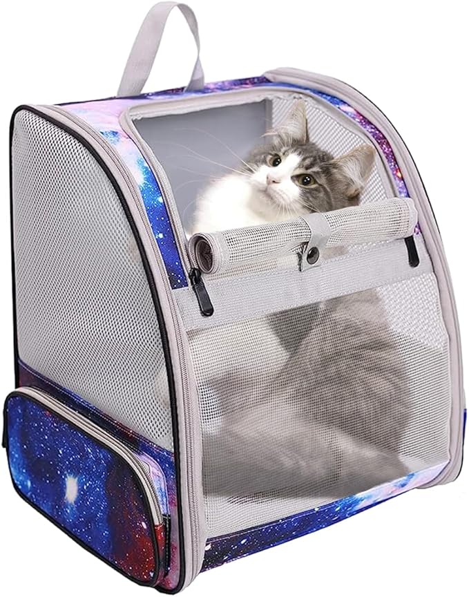 Pet Carrier Backpack for Cats and Small Dogs, Fully Breathable Vented Backpack for Kitten Bunny Airline Approved Travel Hiking Camping Cat Book Bag (Blue, Ventilation)