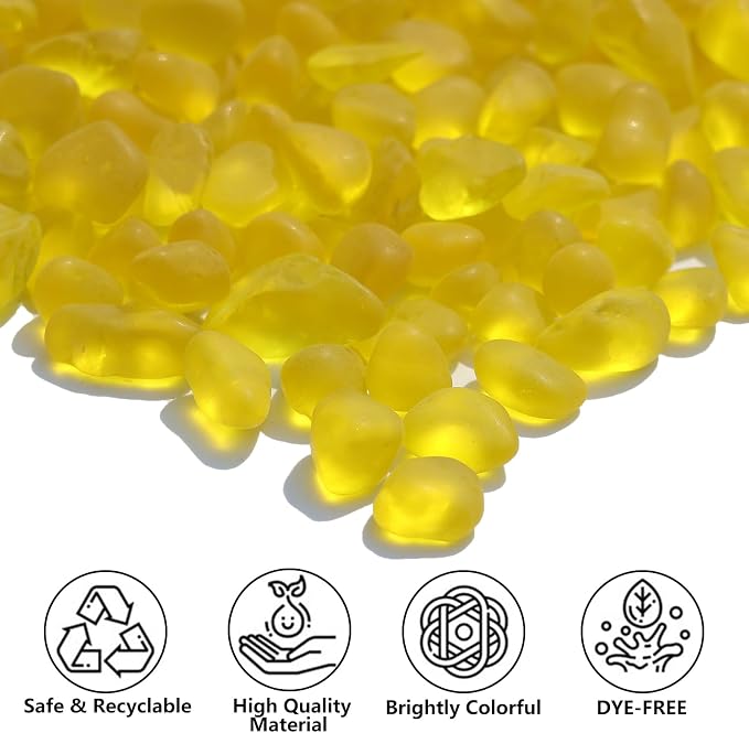 QYGL Sea Glass Stones - 0.9LB Yellow Frosted Glass Pebbles Gemstones | Perfect for Aquarium Rocks, Fish Tank Gravel, Vase Fillers, DIY Crafts, and Home Decor