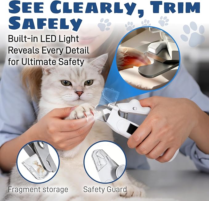 Dog Nail Clippers & Trimmer with Light, Cat Nail Clippers - 2-in-1 Electric Rechargeable Pet Nail Grinder with LED Light & Safety Guard, Cordless for Small Medium Dogs Cats