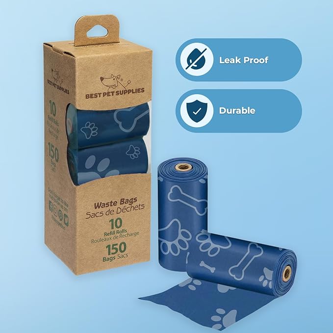 Best Pet Supplies Dog Poop Bags for Waste Refuse Cleanup, Doggy Roll Replacements for Outdoor Puppy Walking and Travel, Leak Proof and Tear Resistant, Thick Plastic - Loyal Blue, 150 Bags