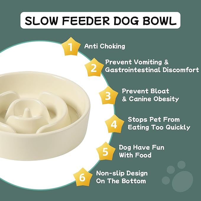 Havniva Ceramic 0.9 Cup Dog Bowl Slow Feeder for Small Dog, 6.1inch Pet Slow Feeder, Stop Bloat, Preventing Choking(1 Bowl-Beige)