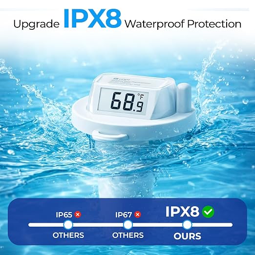 Wireless Pool Thermometer Floating Easy Read, Waterproof IPX8 | Digital Water Temperature Thermometers Bath Thermometers for Swimming Pool, Pond, Hot Tub, Spa, Aquarium