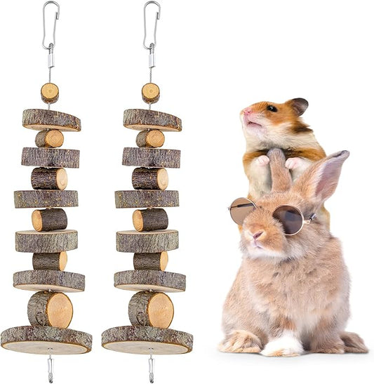 FJNATINH Small Animal Chews Toy Apple Wood Block Cage Hanging Molars Treats Snack for Hamsters Rabbits Bunny Bird Parrots Chinchilla Guinea Pig Gerbils Squirrels, 2 Pack