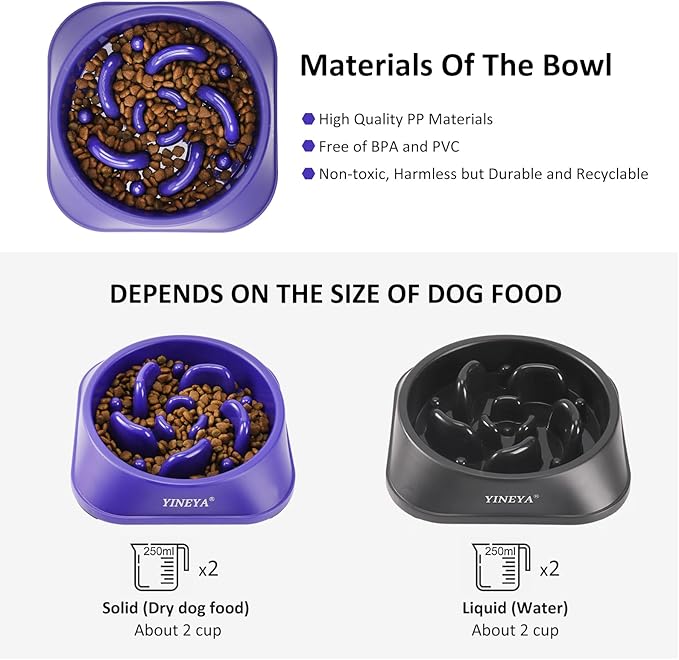 YINEYA 2PCS Slow Feeder Dog Bowls, Pet Supplies That Slow Down Eating, Pet Food Bowls, Maze Dog Puzzle Feeder for Medium Breed