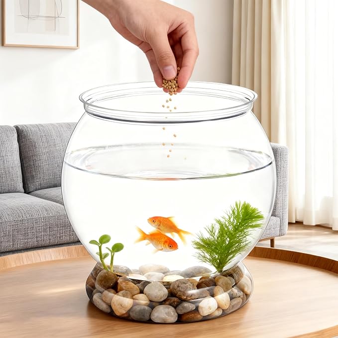 38 oz Mini Plastic Fish Bowl, Decorative Small Fishbowl, Clear Round Small Fishbowl Aquarium, Unbreakable Plastic Betta Fish Tank for Centerpiece Vases, Party Decorations and Home Decor