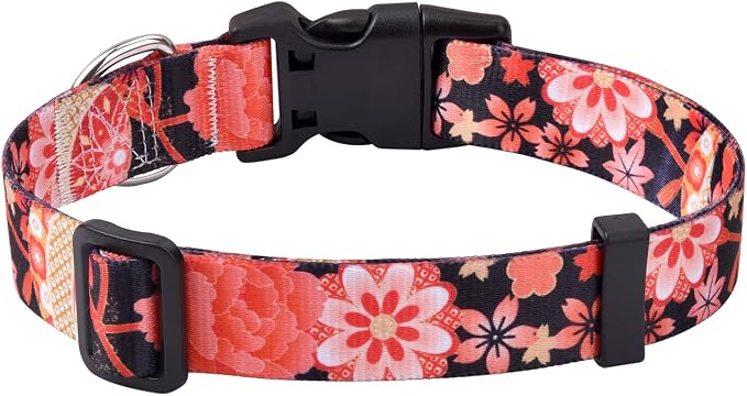 Mihqy Dog Collar with Bohemia Floral Tribal Geometric Patterns - Soft Ethnic Style Collar Adjustable for Small Medium Large Dogs(Red Flower A,M)
