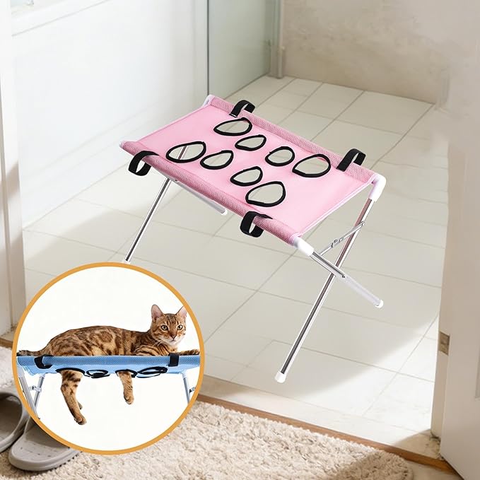 Pet Grooming Hammock Harness for Cats Small Dogs Dog Grooming Sling Stand with Frame Mesh Polyester Quick Eight Hole Design Suitable for Bathin, Pink