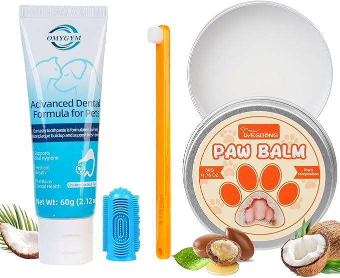Dog Toothpaste with Toothbrush Kit - Coconut Chicken Flavor Pet Dental Care, Plaque Tartar Remover, Fresh Breath, Easy Brushing No Resistance for Dogs Cats, 2.1oz