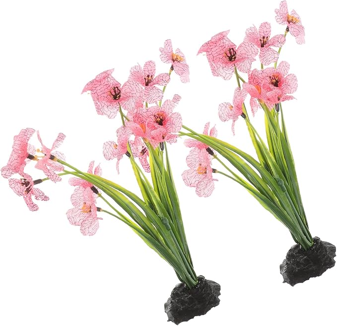 UPKOCH Pink Artificial Aquarium Plants with Black Bases, 2 Pack | Fish Tank Plant Decor, Floral Accents for Aquarium Layouts, Themed Tanks and Decorative Displays