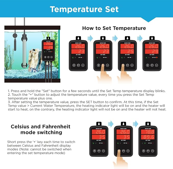 Titanium Aquarium Heater 800W, Submersible Fish Tank Heater with Digital Display Temperature Controller, 0℃-40℃ Adjustable, Fast Heating for 100 ~ 150 Gal Saltwater Freshwater Fish Tank, MX-9015(800W)