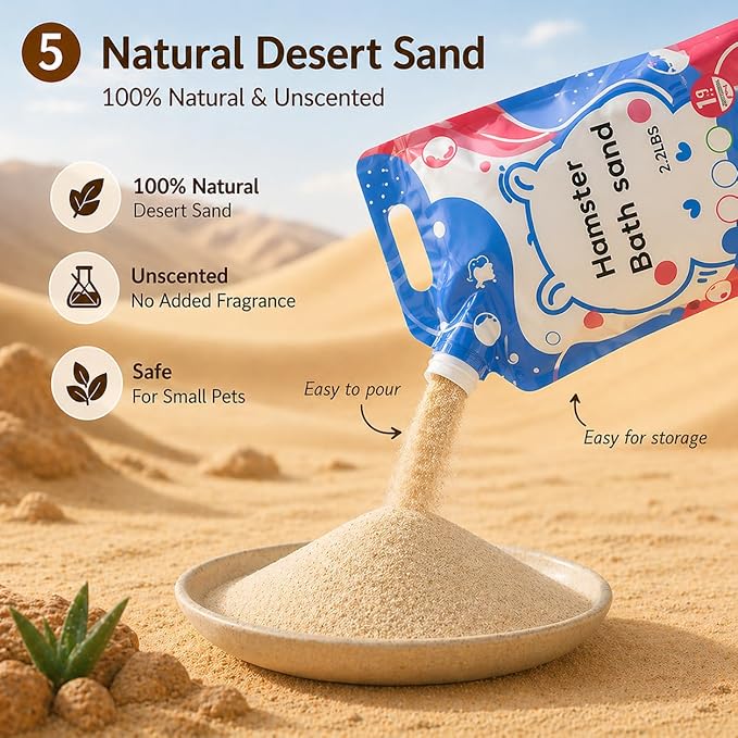 Meow&Woof Hamster Sand, 2.2lbs Chinchilla Dust Bath, 100% Natural Desert Sand for Hamster, Chinchilla, Gerbil, Syrian Mice, Small Animals Bath and Potty Litter, No Dust