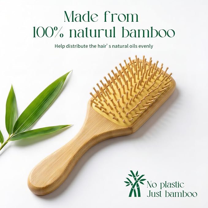 Onedor Bamboo Hair Brush Natural Wooden Paddle Hairbrush with Bamboo Bristles for Detangling and Scalp Massage for Women & Men Suitable for Straight Curly Thick or Thin Hair (Paddle)