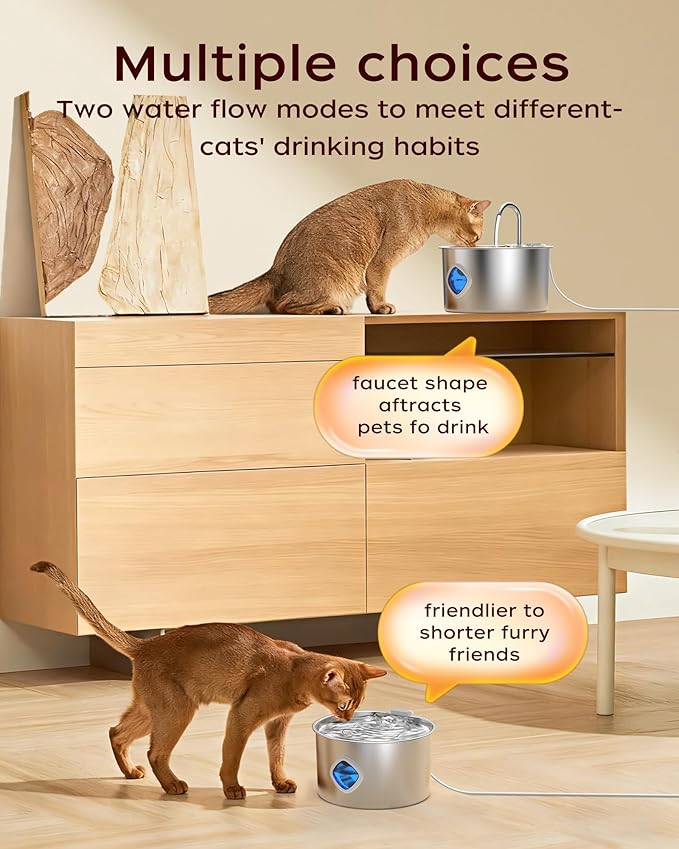 Cat Water Fountain Stainless Steel - 108oz/3.2L Pet Gift Dog Water Dispenser Automatic Silent Cats Dispenser for Drinking Indoor Metal Kitty Spout Fountains (Cat Fountains 4 Filters + 4 Sponges)
