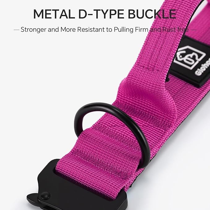 Tactical Thick Dog Collar, Adjustable Training Nylon Dog Collar, Heavy Duty Metal Buckle & Control Handle for Small Medium Large Dogs (M, Hotpink)