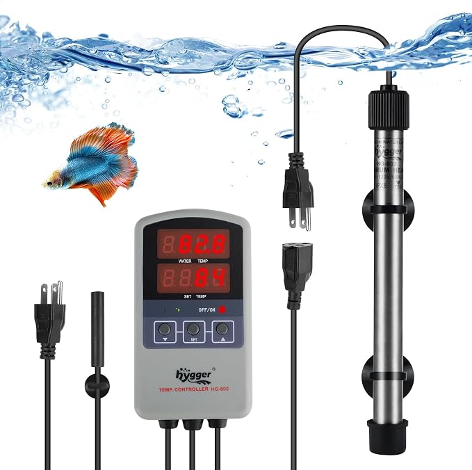 hygger 50W Titanium Aquarium Heater for Salt Water and Fresh Water, Digital Submersible Heater with External IC Thermostat Controller and Thermometer, for Fish Tank 5-10 Gallon