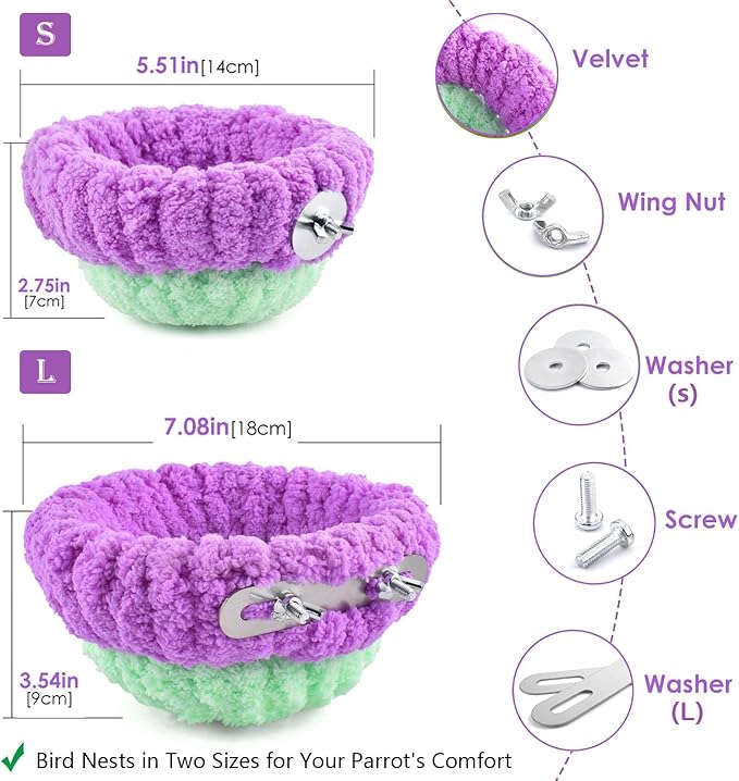 KATUMO Bird Nest, 7inch Small Parrot Breeding Bed for Budgie, Parakeet, Cockatiel, Conure, Lovebird, Canary, Finch Birds (Purple/Green, Large)