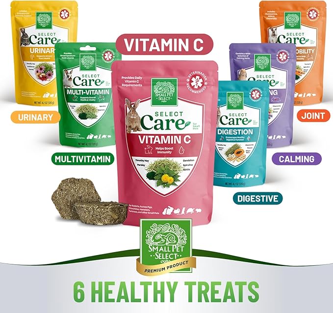 Small Pet Select - Select Care Vitamin C Support Supplement, Natural High Fiber Timothy Hay Based Treats for Rabbits, Guinea Pigs, Hamsters, Other Small Animals, 4.2 oz