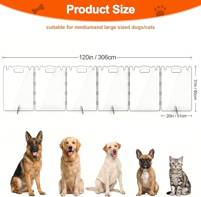 Acrylic Dog Gate, 31in Tall Freestanding Clear Pet Gate for Doorways, Transparent Clear Dog Gate Indoor for Large Openings & Stairs, Foldable Pet Gate for Dogs (6 Panel - 120'' W x 31'' H)