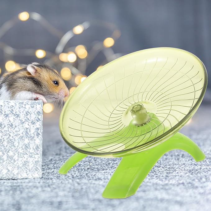 POPETPOP Silent Hamster Running Wheel 7.08-Inch Green Flying Saucer Exercise Wheel for Small Pets Including Hamsters Gerbils Hedgehogs Low Noise Plastic Toy