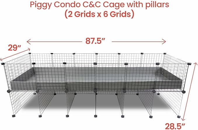 GuineaDad Piggy Condo – Premium C&C Cage with Pillars for Guinea Pigs & Small Animals with Coroplast Base | Acrylic and C&C Grids for Small Pets (C&C Grids, XXL (29" x 87.5" x 28.5"))