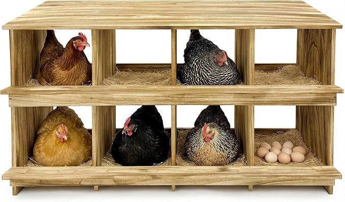 8 Holes Wood Nesting Boxes for Chickens, Gold Standard Two-Tier Chickens Nesting Box for Laying Eggs, Farmhouse Series Laying Boxes for Hens, Ducks and Birds