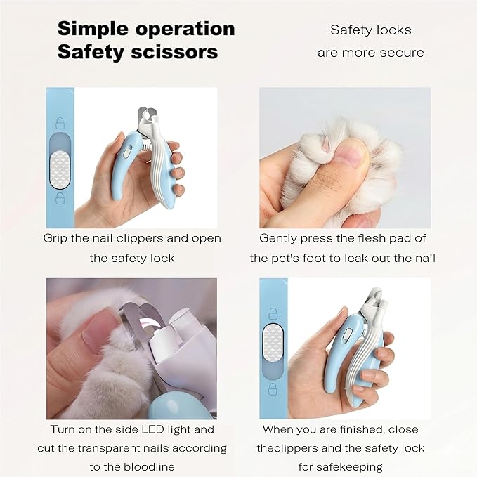 Cat & Dog Nail Clippers with LED Light, Illuminates Nail Bloodline to Prevent Overcutting, Pet Nail Trimmer with Safety Guard & Built-in Nail Catcher for Dog Cat Rabbit Small Animals(Pink)